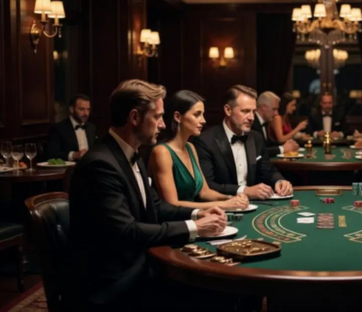 Elegáns blackjack lounge hangulatos esti világítással a Flavor House kaszinói étteremben
