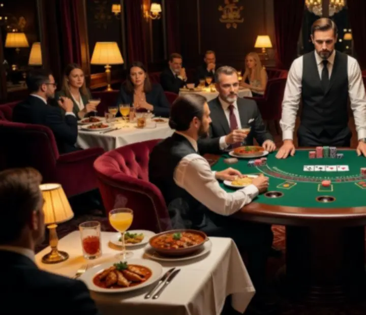 Blackjack asztal mellett felszolgált fine dining vacsora