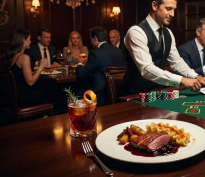 Elegáns vacsora és koktélok egy blackjack est alkalmával a Flavor House kaszinói étteremben