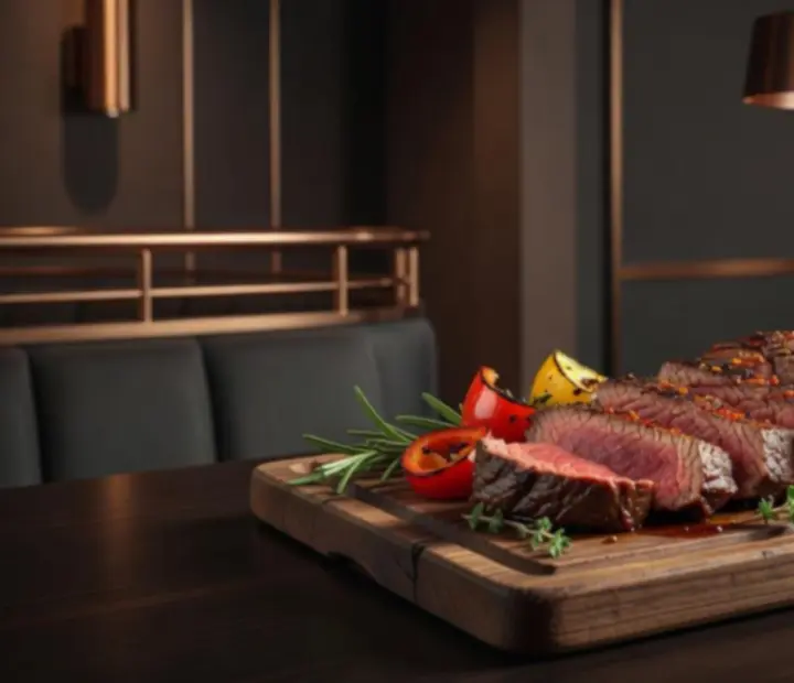 Faszenes grillen készült steak a Flavor Housee kaszinói étterem asztalán